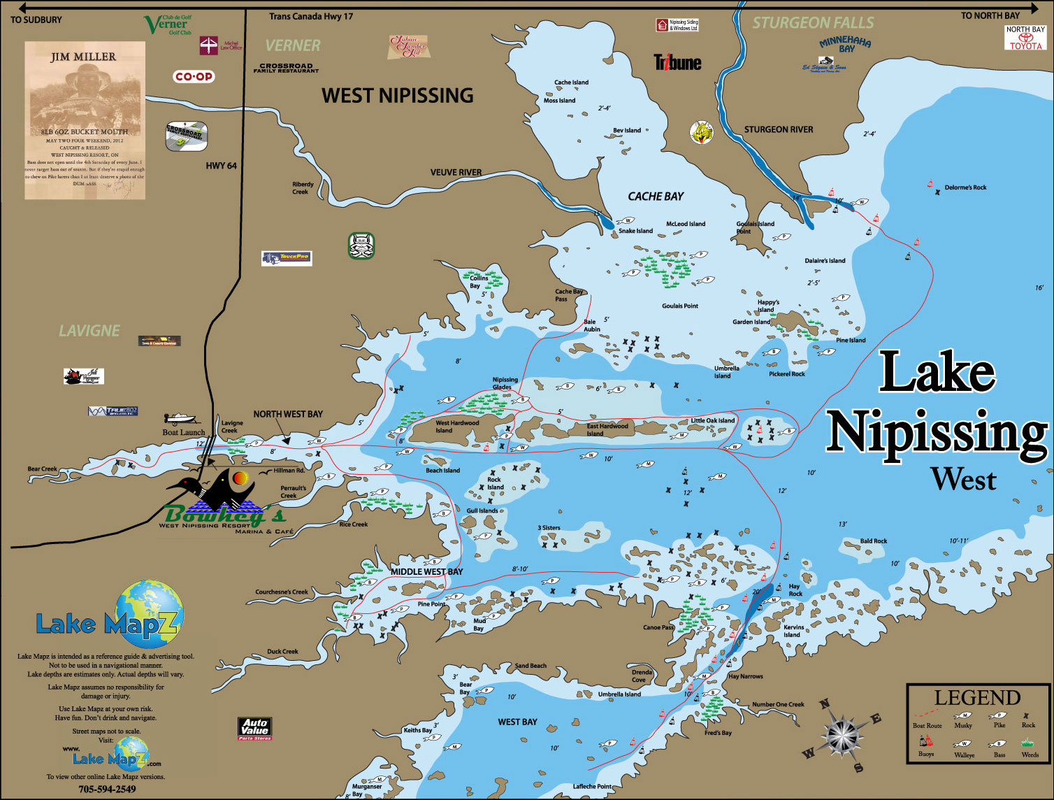 Lake Nipissing Northern Ontario Bass Fishing Largemouth   Bowheys Lake Nipissing Map 